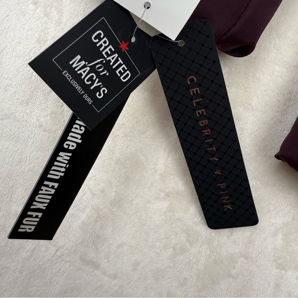 CELEBRITY PINK Women’s size XS Dark Mulberry Hooded Puffer Jacket faux fur NWT - Picture 5 of 8